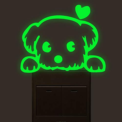 2pcs Luminous Light Switch Decals Glow in The Dark Adorable Puppy Dog Pet Animal Wall Stickers Light Switch Decor Art Mural Paste