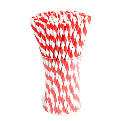 Paper Straws Diodegradable 200 Pack - Ystdom Red Stripe Paper Drinking Straws - Bulk Disposable Straws for Cocktail,Juices, Shakes, Smoothies, Party Supplies Decorations