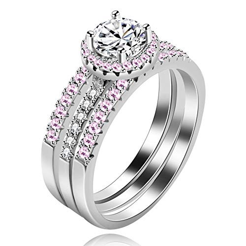 Uloveido Round Cubic Zirconia Stacking Rings Set  Silver Color Engagement Wedding 3pcs Bridal Ring Set for Women Y579  Size 6