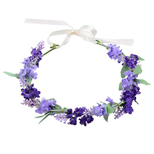 Lurrose Flower Headband Flower Crown Lavender Floral Wreath Headband Garland Headpiece for Bridal Girls Women Wedding Birthday Party  Purple