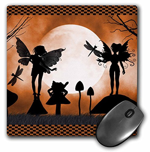 3dRose LLC 8 x 8 x 0.25 Inches Mouse Pad  Fairies and Dragonflies with Orange Moon  mp_35667_1