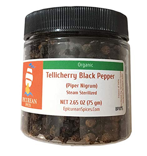 Epicurean Spices Organic Black Pepper  Whole Tellicherry  2.65 oz  75 gm