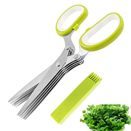 Herb Scissors,VIPMOON Multipurpose Kitchen Cutting Shear with 5 Stainless Steel Blades and Safety Cover