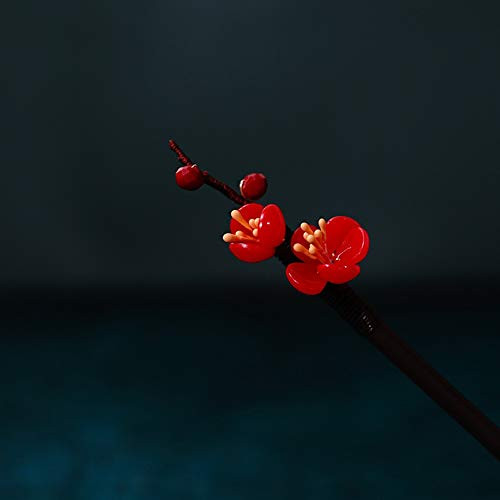 DAWEIF Chinese Hanfu Handmade Wooden Hair Fork Hair Sticks Glass Hairpin Tassel Headwear Hair Accessories red DAWEIF Chinese Hanfu Handmade Wooden Hair Fork Hair Sticks Glass Hairpin Tassel Headwear Hair Accessories red