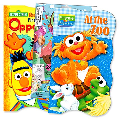 Primary Colors Shaped Board Book Set for Early Readers Bundle Includes Separately Licensed Activity Pack with Stickers Crayons and Learning to Read Bookmark for Kids  Sesame Street