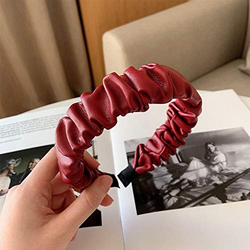 LUNM PU Leather Head Band Bezel Fashion Solid Color Leather Headband Hoop for Winter Women Girls Hair Accessories red LUNM PU Leather Head Band Bezel Fashion Solid Color Leather Headband Hoop for Winter Women Girls Hair Accessories red