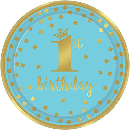 Premium 1st Birthday Blue Paper Dinner Plates  8 ct