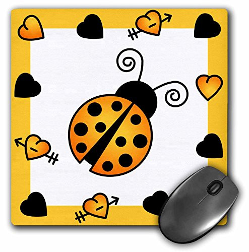 3dRose LLC 8 x 8 x 0.25 Inches Love Bugs Orange Ladybug with Hearts Mouse Pad  mp_12113_1