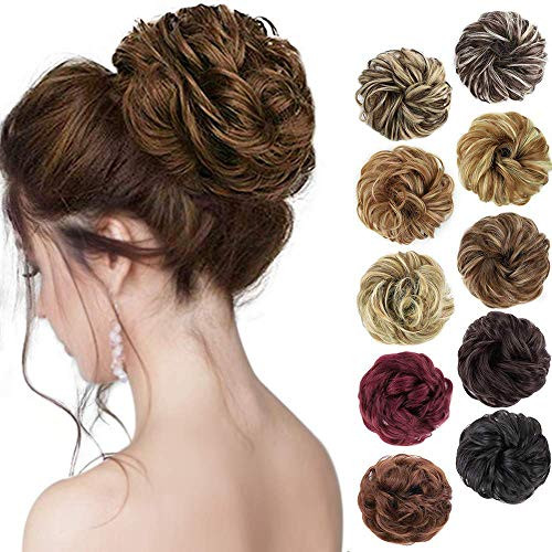 MORICA 1PCS Messy Hair Bun Hair Scrunchies Extension Curly Wavy Messy Synthetic Chignon for women Updo Hairpiece  Light Golden Brown MORICA 1PCS Messy Hair Bun Hair Scrunchies Extension Curly Wavy Messy Synthetic Chignon for women Updo Hairpiece  Light Golden Brown