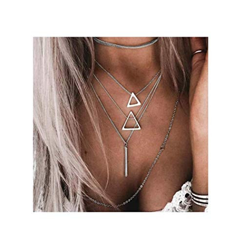 Edary Vintage Geometric Necklaces Silver Layered Necklace Bar Pendant Jewelry Accessories for Women and Girls. Edary Vintage Geometric Necklaces Silver Layered Necklace Bar Pendant Jewelry Accessories for Women and Girls.