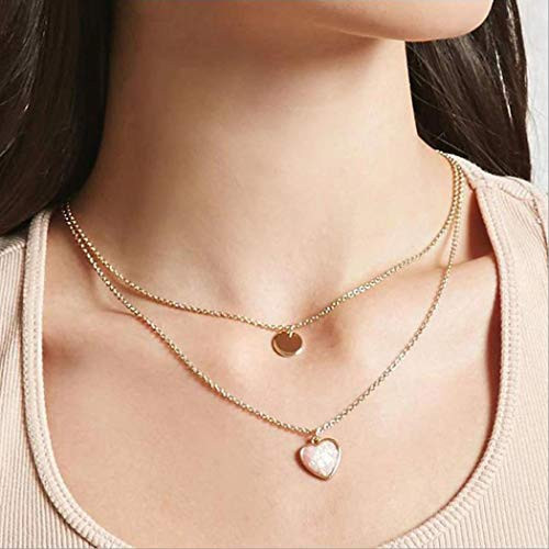 Chicque Dainty Layered Necklace Set Love Coin Necklace Chain Pendant Necklace Jewelry 2PCS for Women and Girls  Gold