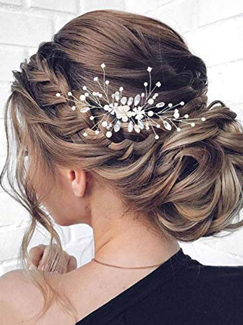 Barode Rhinestones Bridal Wedding Hair Pins Silver Flower Hairpin Pearl Bride Hair Accessories for Women and Girlss  Silver