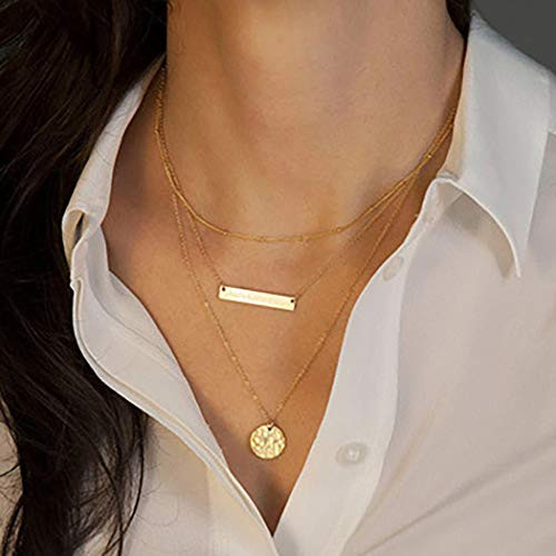 Bmirth Layered Pendant Necklace Gold Coin Bar Necklaces Sequins Necklace Chain Jewelry for Women and Girls Bmirth Layered Pendant Necklace Gold Coin Bar Necklaces Sequins Necklace Chain Jewelry for Women and Girls