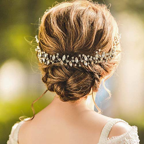 Unicra Wedding Crystal Hair Vine Bridal Headpiece Opal Headbands Silver Hair Accessories for Brides and Bridesmaids 14.57inches