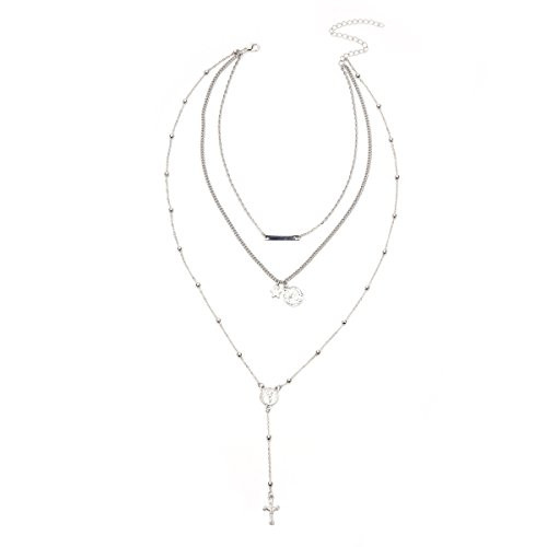 Yalice Sexy Layered Coin Cross Y Necklace Chain Sideway Bar Choker Necklaces Ball Jewelry for Women and Girls  Silver