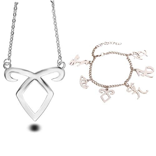 YouU The Mortal Instruments City of Bones Inspired Angelic Power Rune Symbols Bracelet and Necklace Set with Jewelry Box-Silver