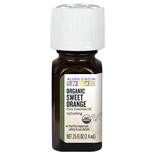 Aura Cacia 100% Pure Sweet Orange Essential Oil Certified Organic GC MS Tested for Purity 7.4 ml 0.25 fl. oz. Citrus sinensis Aura Cacia 100% Pure Sweet Orange Essential Oil Certified Organic GC MS Tested for Purity 7.4 ml 0.25 fl. oz. Citrus sinensis