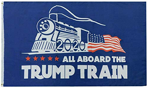 Trade Winds All Aboard The Trump Train Blue 100D Woven Poly Nylon 3x5 3'x5' Flag Banner