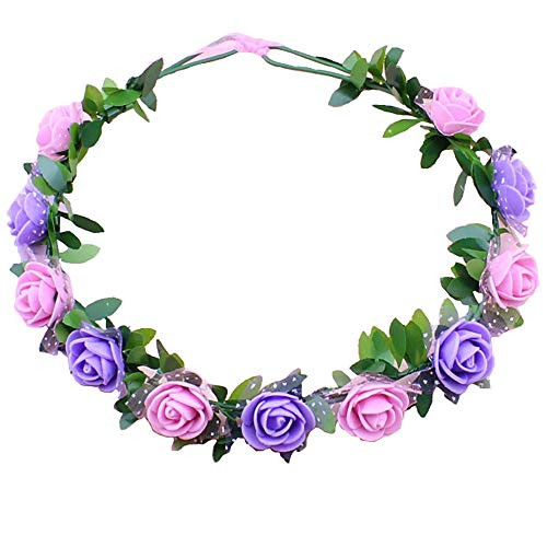 Floral Fall Boho Sunflower Crown Hippies Daisy Hair Wreath Headpiece Photo Props for Family Photo Winter -Pink  and  Purple