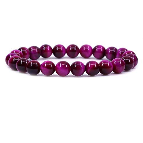 Dyed Rose Tiger Eye Crystal Gemstone 8mm Round Beads Stretch Bracelet 7 Inch