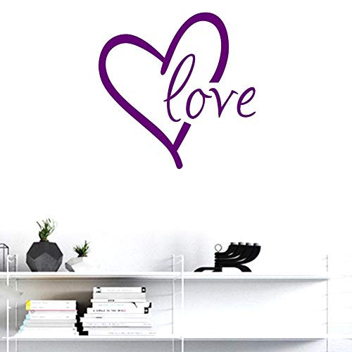 BIBITIME Big Heart Decal Stickers Love Wall Sign Sayings Quotes Valentines Day Couple Decor for Bedroom Kids Room Vinyl Art Mural  Dark Purple  16.93" x 16.93"