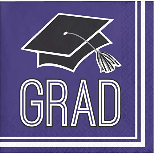 Creative Converting Graduation School Spirit Purple Beverage Napkins  5"
