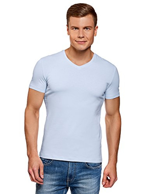 oodji Ultra Men's Basic V-Neck T-Shirt  Blue  US 46   EU 56   XL oodji Ultra Men's Basic V-Neck T-Shirt  Blue  US 46   EU 56   XL