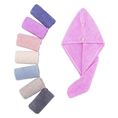 Drying Caps Towel wrapped Microfiber hair drying cap Soft and super absorbent Quick-drying hair turban Wrapped towel shower cap Dry hair towel with buttons shower hair cap  Single layer  Purple