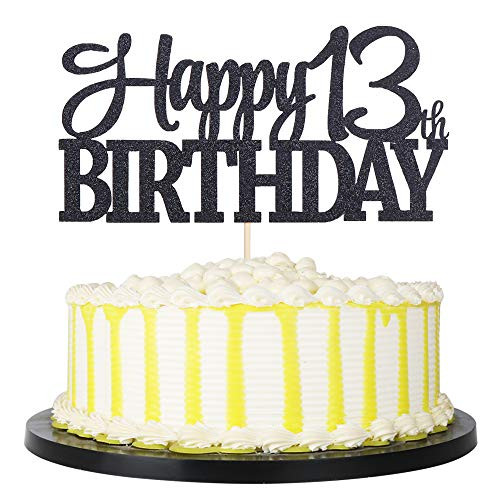 PALASASA Black Glitter Happy 13th Birthday cake topper - 13 Anniversary Party Decoration  13th