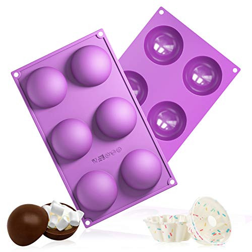 Silicone Molds  Hot Chocolate Bomb Mold?Large 6 Holes Semi Sphere Chocolate Bomb Mold  2 Pack Silicone Baking Molds for Making Hot Chocolate Bombs  Cake  Jelly  Dome Mousse   Dia  2.75Purple