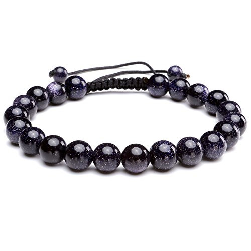 Top Plaza Natural Healing Crystal Stone Blue Sand Quartz Bracelet Adjustable Braided Round Gemstone Bead Link Bracelets Chakra Reiki Balancing for Womens Mens