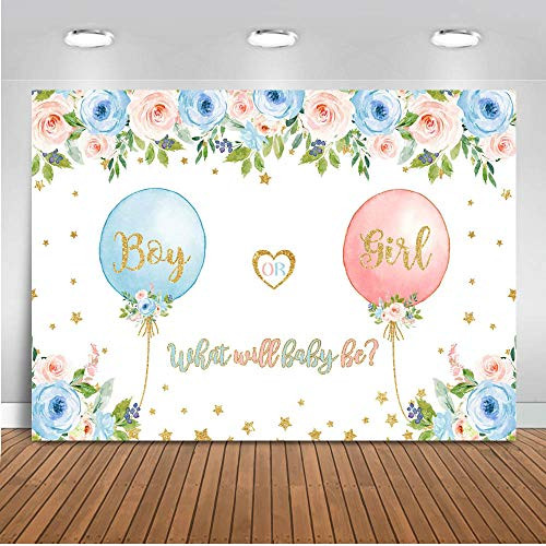 Mocsicka 5x3ft Gender Reveal Party Decorations Backdrop Blush Pink and Blue Balloons Floral Baby Reveal Photo Booth Backdrops Boy or Girl Gender Surprise Photography Background