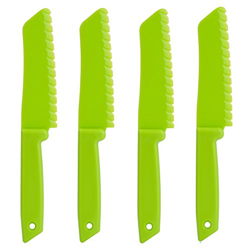 ONUPGO 4-Piece Plastic Knife Set - Chef Nylon Knife Children's Cooking Knives Kids Knife for Fruit  Bread  Cake  Lettuce Knife  Salad Knife and Safe Kitchen Knife Green