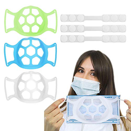 3D Face Bracket with Mask Strap Extender  Silicone Face Inner Support Frame for Comfortable  Face Guard Breathing Bracket Washable Reusable  Breathe Cup Nose Breathing Smoothly  3Pack-MC