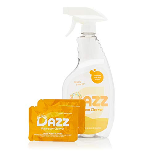 DAZZ Bathroom Cleaner Starter Kit  1 Reusable Spray Bottle  2 Refills  Tile  Tub Shower  Countertop and Bathroom Surfaces - All Natural  Eco Friendly  Non Toxic - Safe for Kids  and  Pets