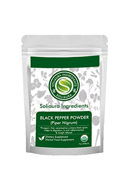 Organically Grown Black Pepper Powder  Piper Nigrum  7 Oz  200 gm   Gluten Free Ingredients  NON-GMO - by Soliaura Ingredients