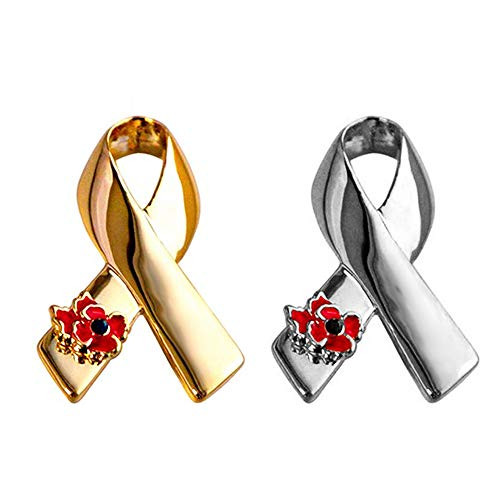 Remember Memorial Day Gifts  2PCS SET Ribbon Poppy Brooches Pins For Hero Soldier Remembrance Day Gifts Lest We Forget Enamel Lapel Pin