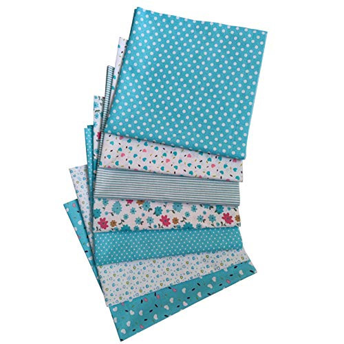 7 PC 19.7 x 19.7 Quarters Fabric Bundles Cotton Quilting Fabric Quilting Sewing Fabric Pre-Cut Quilting Cotton Crafts Textile Square Fabric Assortment with Different Patterns for DIY Sewing  Blue