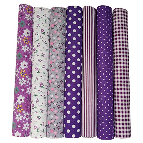7 PC 19.7 x 19.7 Quarters Fabric Bundles Cotton Quilting Fabric Quilting Sewing Fabric Pre-Cut Quilting Cotton Crafts Textile Square Fabric Assortment with Different Patterns for DIY Sewing  purple