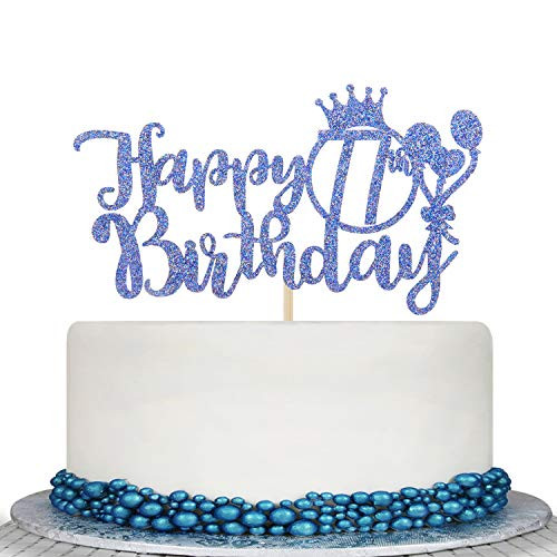Blue Glitter Happy 77th Birthday Cake Topper - Cheers To 77 Years Cake Decor - 77th Birthday Party Decorations