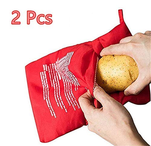 LERORO 2 Pcs Microwave Potato Bag  Baked Potato Microwave Baking Bag  Red