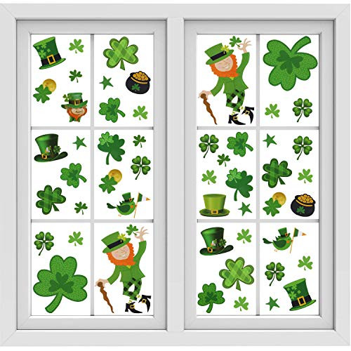 BENBO 180 Pieces St. Patrick's Day Window Clings Shamrock Decal Static Stickers Window Walls Decorations St Patricks Day Green Irish Shamrocks Home Party Ornaments Accessories  6 Sheets