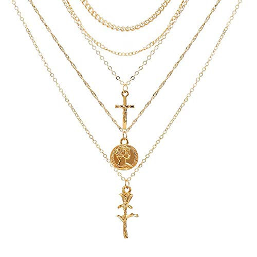 Hzacye Dainty Layered Necklace Cross Choker Necklaces for Women Bar Retro Coin Pendant Necklace 14K Gold Plated Layered Necklaces Hzacye Dainty Layered Necklace Cross Choker Necklaces for Women Bar Retro Coin Pendant Necklace 14K Gold Plated Layered Necklaces