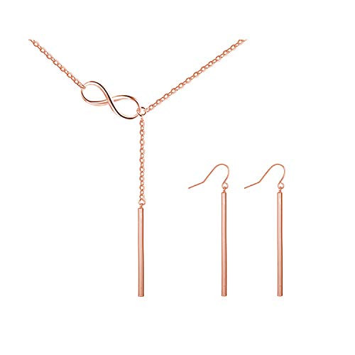 Infinity Lariat Bar Pendant Necklace Set For Women Vertical Bar Dangle Earrings Y Lariat Necklace Jewelry rose gold Infinity Lariat Bar Pendant Necklace Set For Women Vertical Bar Dangle Earrings Y Lariat Necklace Jewelry rose gold