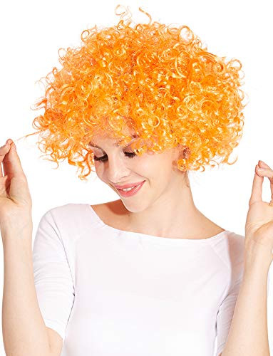 HÖTER Afro Curly Clown Wig - Halloween Costume Cosplay Party Hair Wigs for Adult and Kids Orange