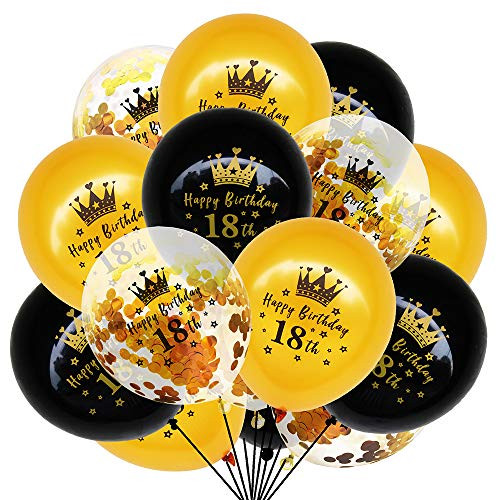 18th Birthday Balloons Black Gold Happy Birthday Latex Balloons and Confetti Balloons for 18th Birthday Party Decoration 15Pcs 12inch  18th birthday