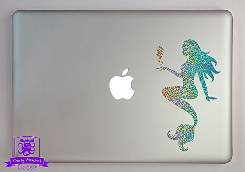 Overly Attached Decals Mermaid with Seahorse Specialty Vinyl Decal Sized to Fit A 13" Laptop - Silver Metal Flake