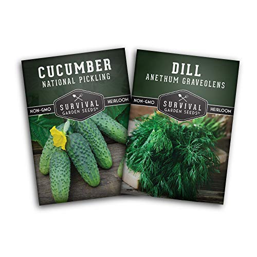 Survival Garden Seeds Pickling Collection Seed Vault - Non-GMO Heirloom Survival Garden Seeds for Planting - Dill and Cucumber Seeds