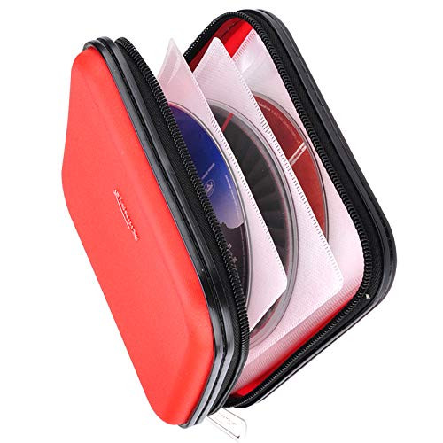 XiongYe CD DVD Wallet  32 Capacity Heavy Duty  DVD CD Case Holder for Car Portable DVD VCD Storage Disk  Hard Shell Sturdy case  Car CD Disk Holder  Booklet  Blu-ray Wallet  32 Capacity Red