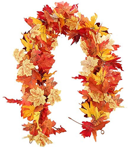 Ticlooc 2PCS 5.9FT Fall Leaves Garland Artificial Maple Leaf Hanging Vine Autumn Fireplace for Halloween Decor Thanksgiving Centerpiece Doorway